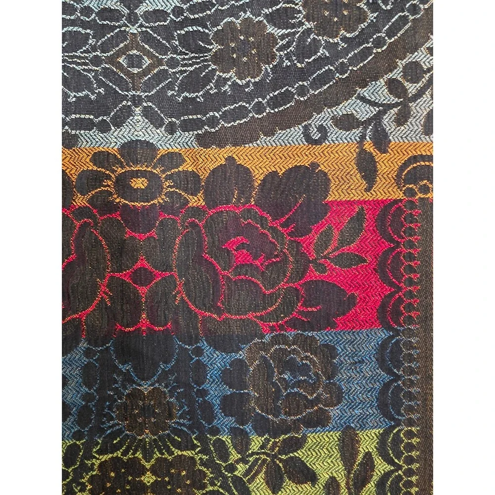 Vintage Woven Tapestry Floral Damask Table Runner Wall Hanging Gold Red Blue